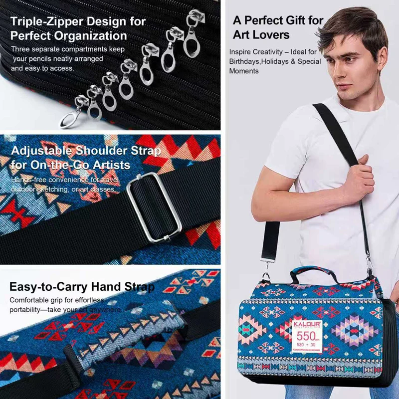 

KALOUR 550 Colors Watercolor&Satin Colored Pencils Set-High Pigment,Smooth Blending,in Durable Storage Pouch For Artist&Students