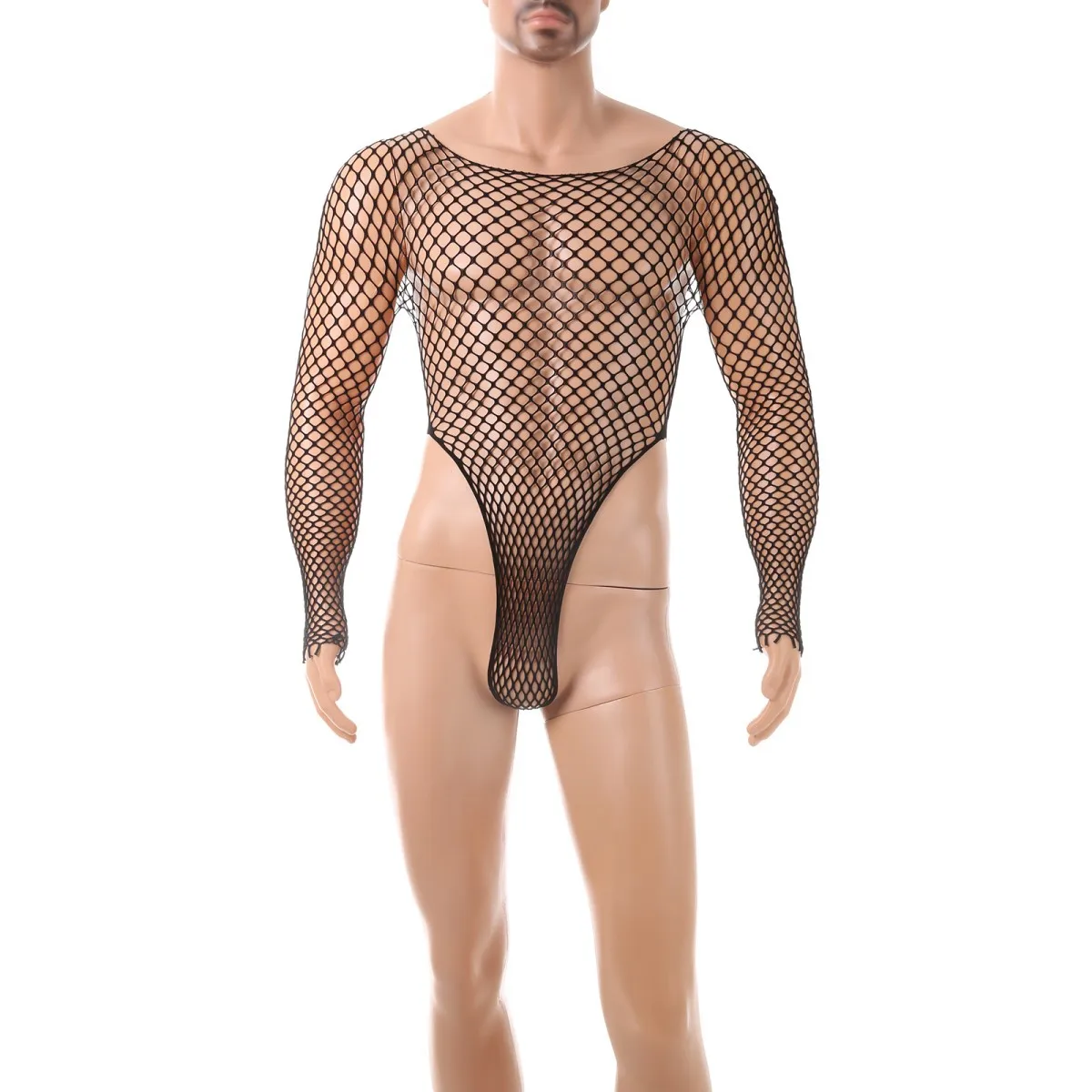 الرجال مثير شبكة صيد السمك ارتداءها 90 كجم يمكن ارتداؤها جولة الرقبة طويلة الأكمام الجوف خارج مغر البرية المثيرة الملابس الداخلية للذكور الكبار