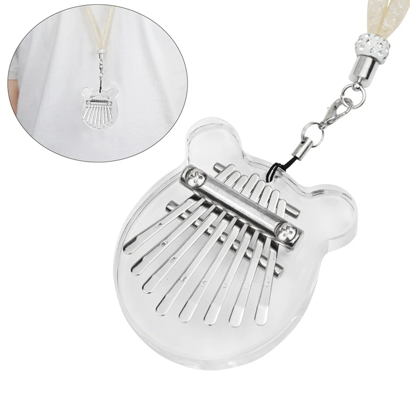 Mini 8-Tone Thumb Piano Acrylic Crystal Pendant Thumb Piano Transparent Compact Toy Piano Gift Thumb Piano Silver