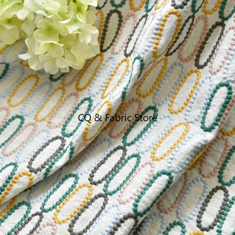 3D Oval pattern Embroidery Cotton Linen Fabric For Cloth Clothing Handmade Fabric DIY Sofa pillows, home decoration