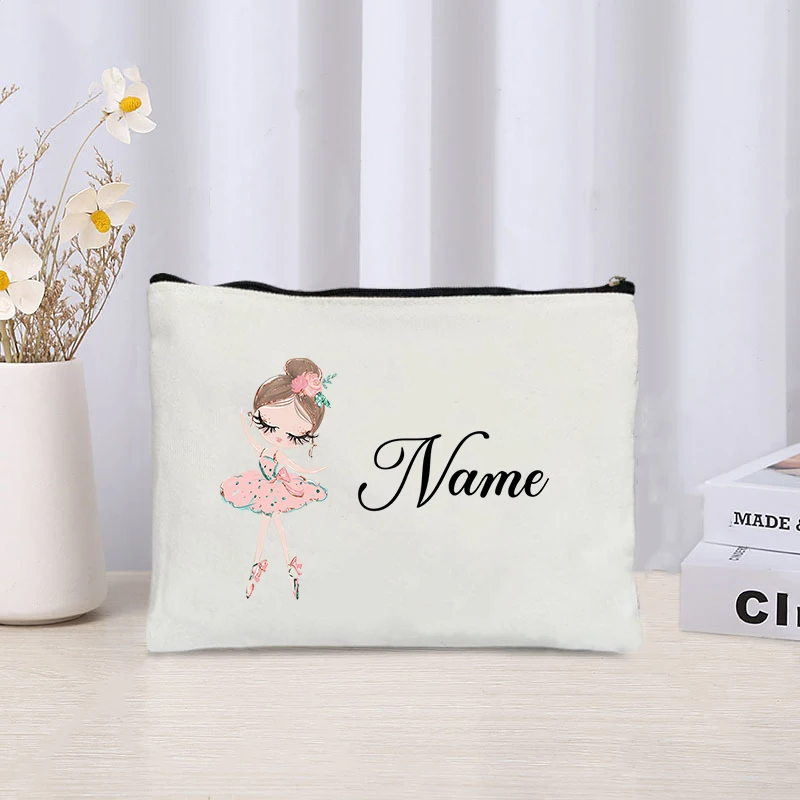 Cute Cartoon Makeup Bag Travel Cosmetic Organizer Custom Name Side Bag for Ladies Gift Eco Canvas Purse Women Trendy Handbag