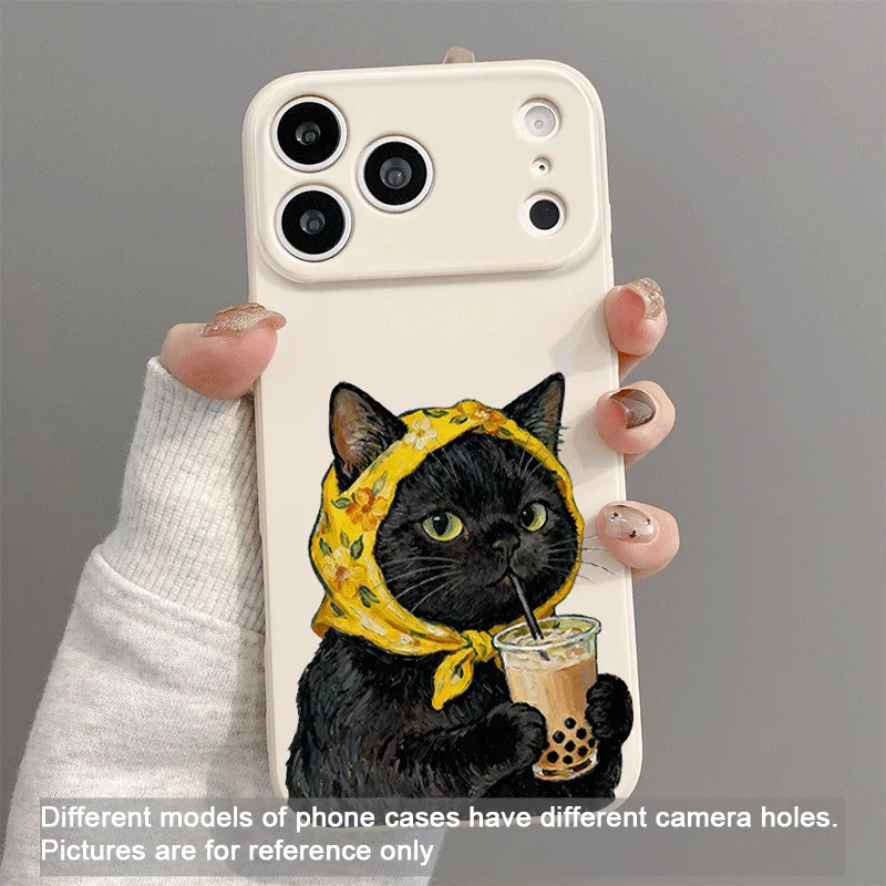 Funny Cartoon Animal Cat Couple Printed Phone Case for iPhone 17 Pro Max 16 15 14 13 12 11 Mini X XR XS MAX 7 8 Plus Soft Cover view 4