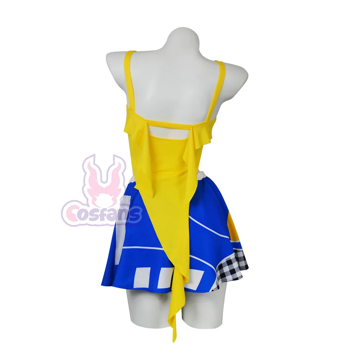 Sexy Cheerleader Costume Crop Yellow Top Blue Pleated Skirt Pom Poms Halloween Shakira Dai Dai Same Style Cheerleading Dress - view 4