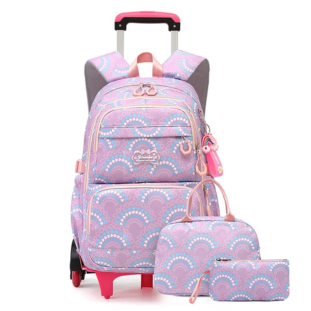 New Children Back Pack Orthopedic School Backpack with Wheels Elementary Schoolbag Detachable Trolley School Bags for Kids Girls