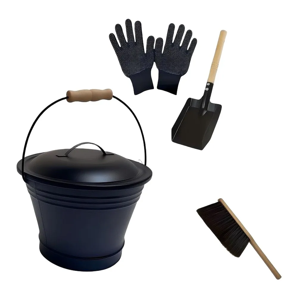 For Ultimate Fireplace Ash Bin Set Includes Shovel Brush And Gloves Easy Ash Cleaning Home Tool Fire Stove Maintenance Accessory