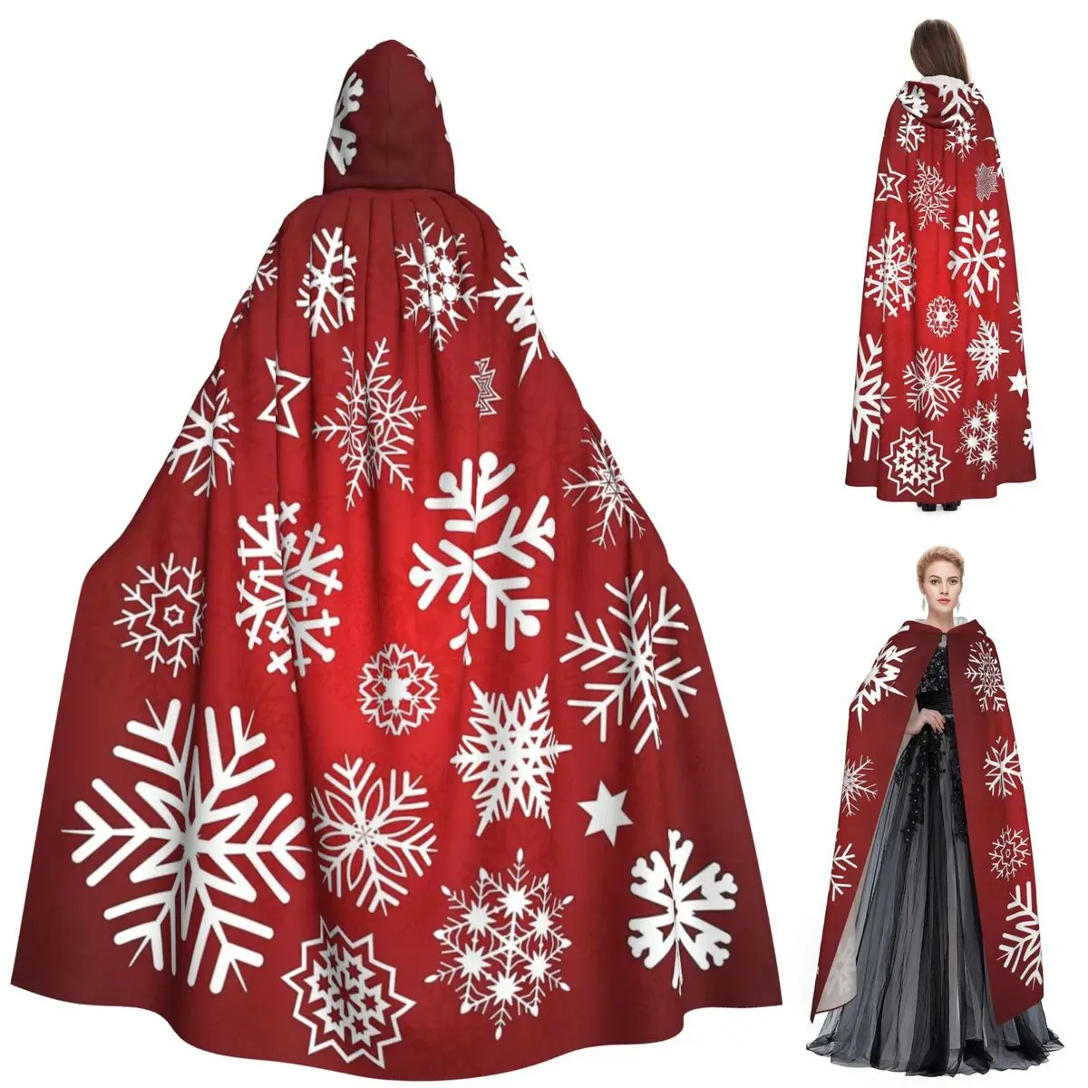 

Christmas Snowflakes Long Hooded Cloak Witch Medieval Costume Cosplay Cape HalloweenVampire Adult Unisex