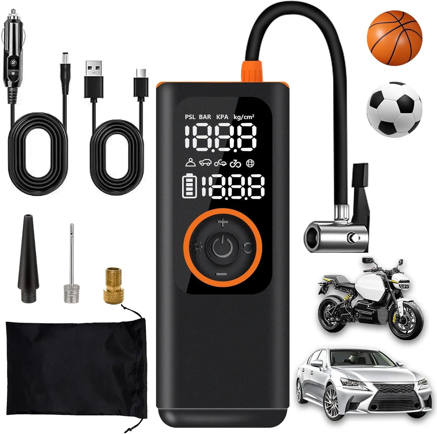 

Portable 150PSI Cordless Tire Air Pump for Car, Motorcycle, Bike, Ball – 12V DC Inflation Pump