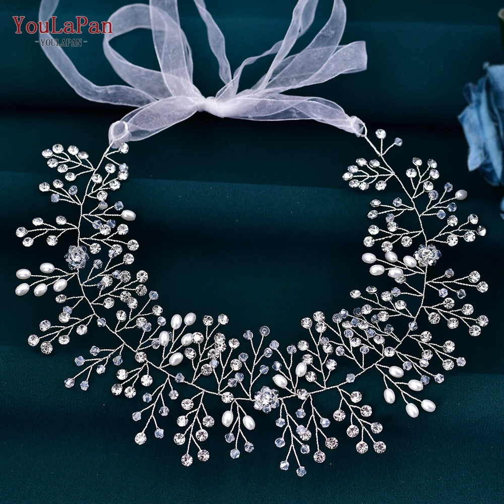 YouLaPan-Tiaras para la frente de boda para mujer, diademas de diamantes de imitación, tocado de cristal para novia, accesorios nupciales para el cabello, tocado de perlas, HP10