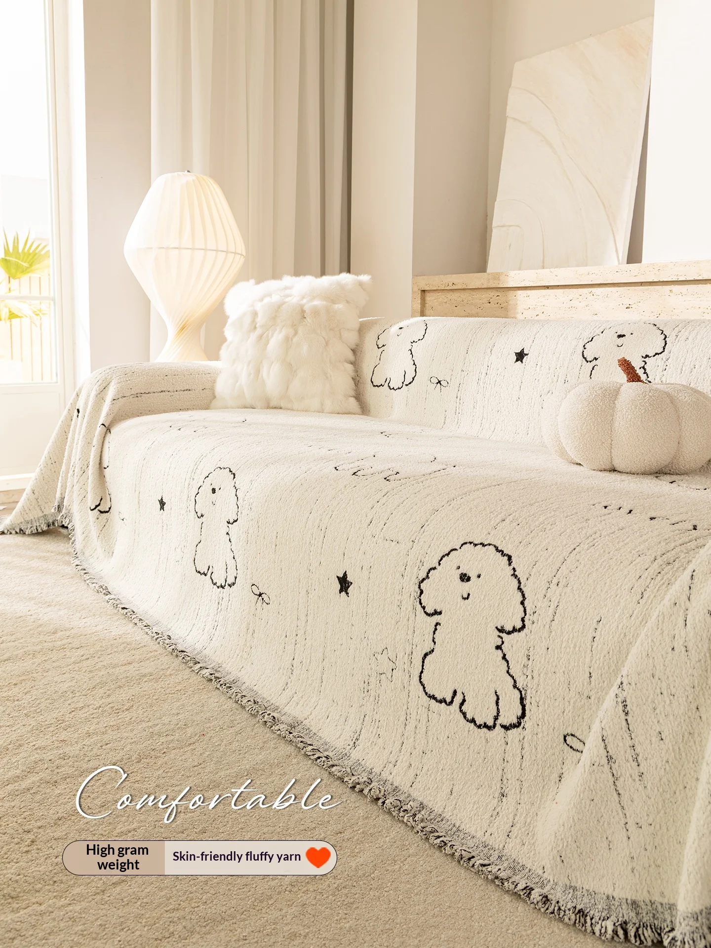 Home Sofa Set Living Room Furniture Anti Slip Sofa Cover With Tassel Prevent Cat Scratch Sofa Towel Plush Double Sided Use