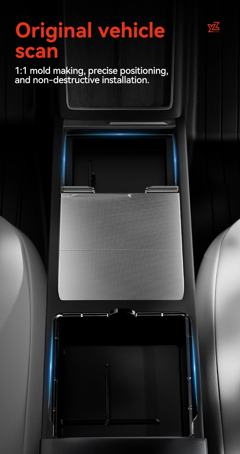 YZ Für Tesla Model 3 Y YL Highland Juniper 2025 2026 Mittelkonsolen-Organizer Doppelschichtiger Versteckter Aufbewahrungsbox TPE Silikonmatte – Detail 11