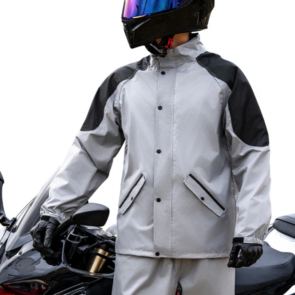 

Motorcycle Rain Suit Waterproof Polyester With Mesh Lining Seamless Crotch & Reflective Safety M-XXL