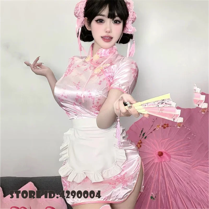 

Chinese Style Y2K Girls Qipao Lolita Dress Maid Outfit Sexy Mini Jacquard Cheongsam Chinese Dress Vestidos Photography Clothing