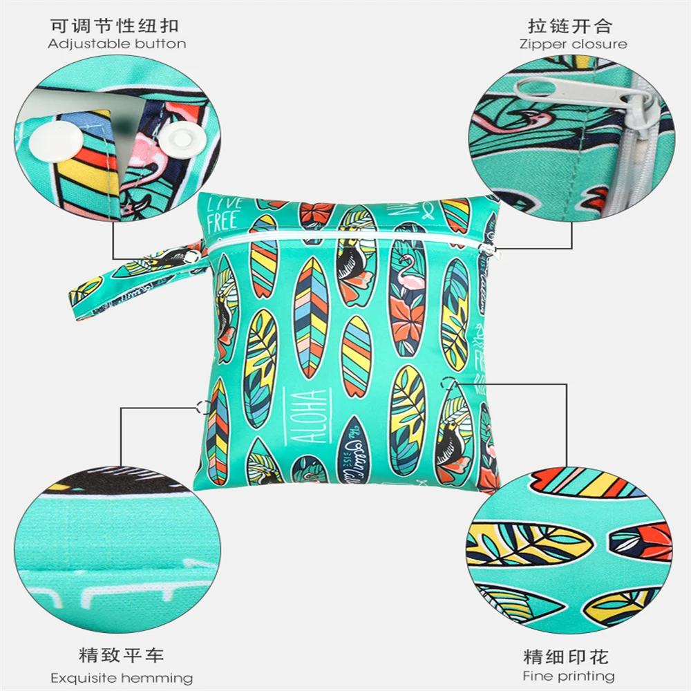 20*25CM Baby Diaper Bag Print Waterproof Wet Dry Nappy Carry Pack Travel Outdoor Zipper Handbag Stroller Wet Diaper Storage Bag