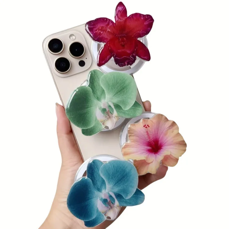 

Магнитный кронштейн с имитацией бабочки и орхидеи, цветной цветок, акриловая цветная живопись, падающий клей, заводской кронштейн для телефона