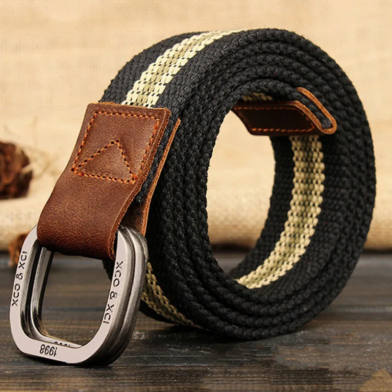 MEDYLA  Belts For Men Double buckle Striped Adult Casual Men Knitted  Belt Man Canvas Lengthen Strap