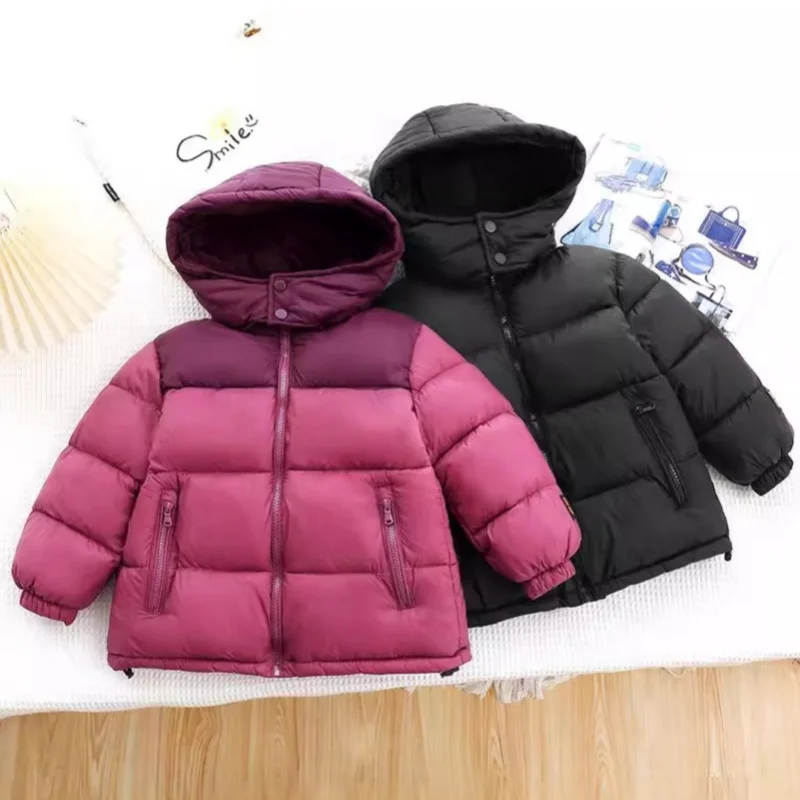 2025 Autumn Winter Children Solid Color White Duck Down Hooded Coat Korean Version Style Baby Boys Girls Thicken Zipper Outwear