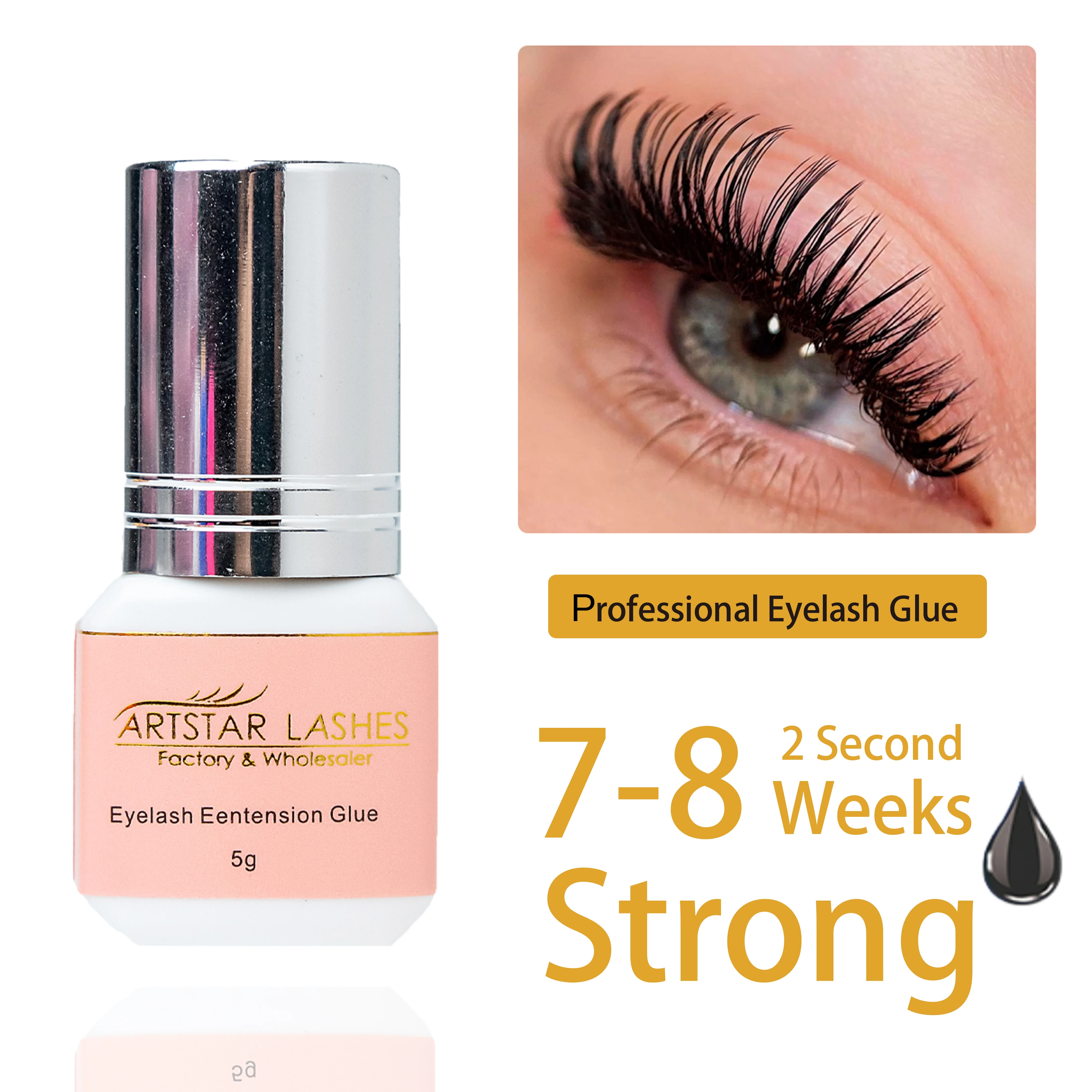 ARTSTAR 5 ml Wimpernkleber-Extensions, 0,5 S/1 S/2 S, schnell trocknender Wimpernverlängerungskleber, geruchsarm, langlebiger Wimpernkleber