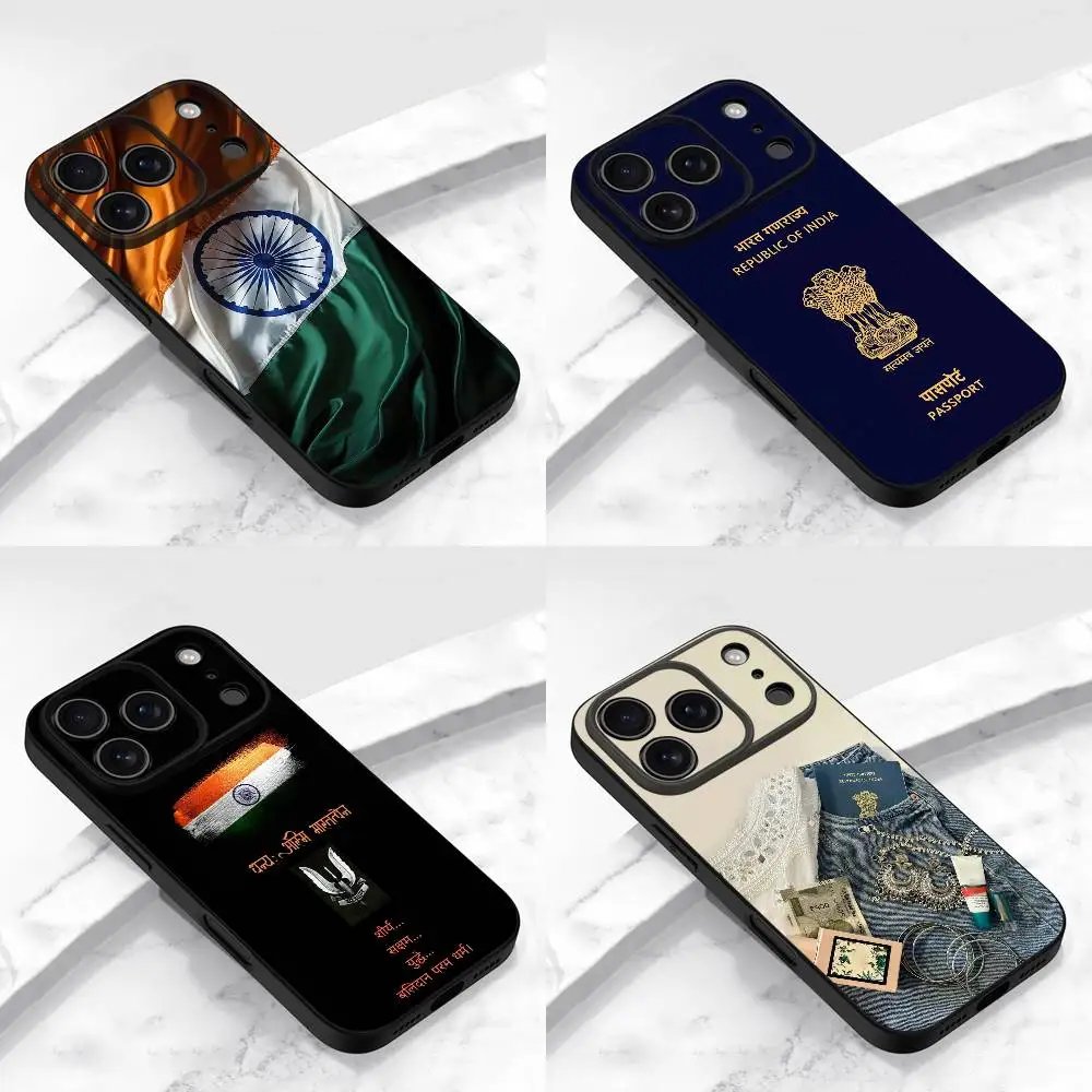 

Indian India Passport Flag Phone Case For iPhone 17,16,15,14,13,12,11,Pro,Max,Plus,E,Air,Mini Protective Black Cover