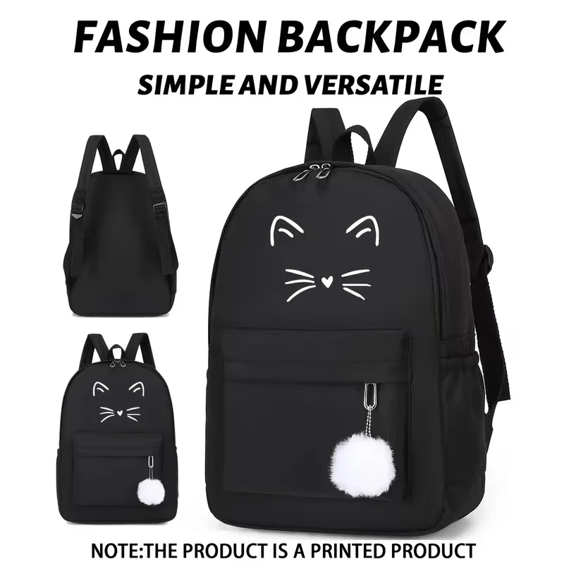 

This large-capacity, casual, and versatile backpack is perfect for back-to-school season. It features a simple and cute cat prin