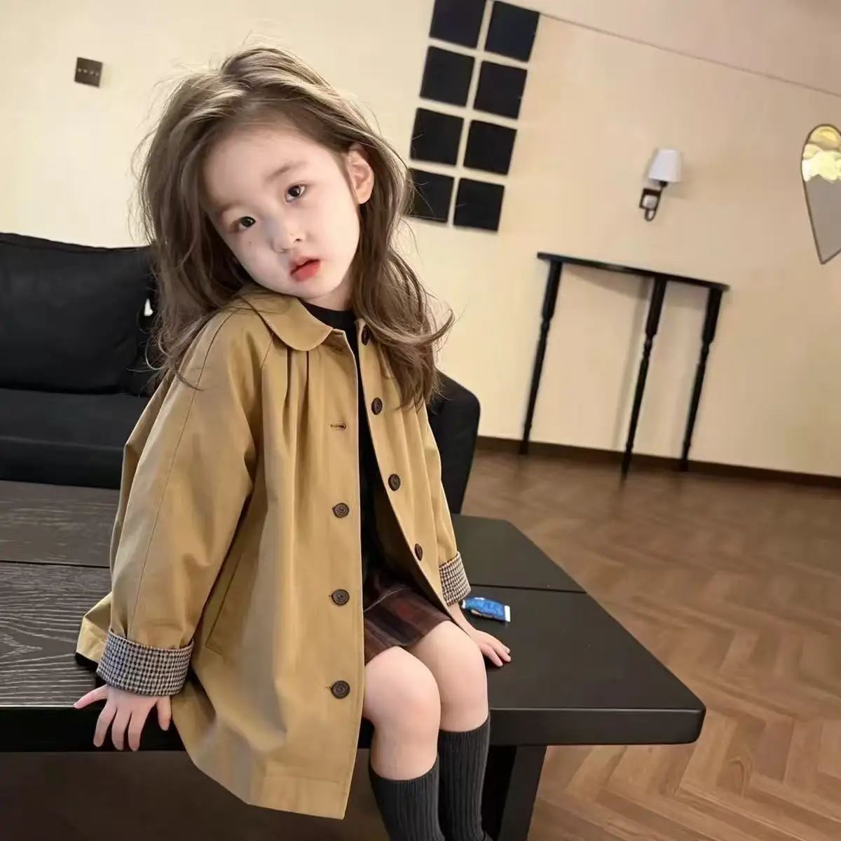 Girls Trench Coat 2026 Autumn New Kids Vintage Lapel Casual Outerwear Baby British Style Windbreaker Children Classic Coat 2-7Y