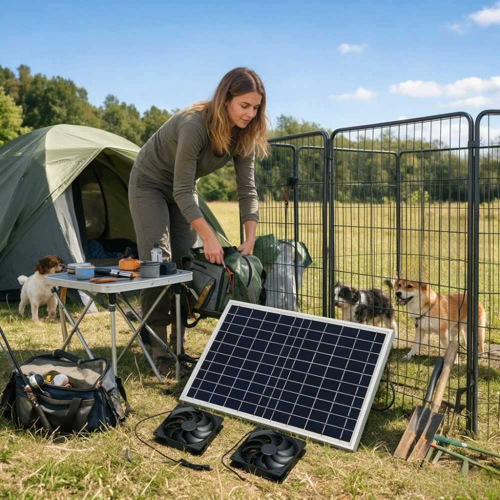 10W Solar Dual Exhaust Fan Silent Outdoor Ventilation Cooling System Kit for Pet House Cat Dog Kennel Chicken Coop Greenhouse