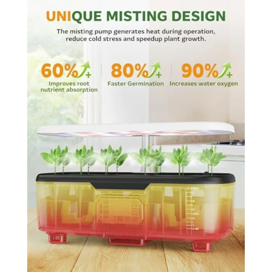 Indoor smart herb garden planter for hydroponic growing, white ABS plastic, with LCD touch panel, 15-pod capacity, 6L tank, ide