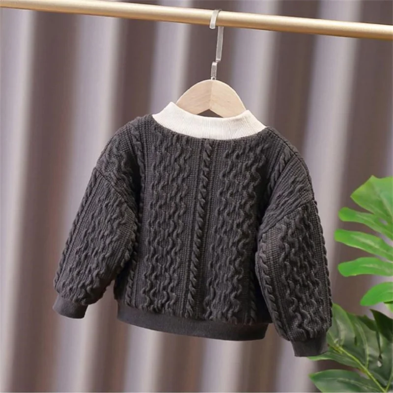 

Boys Woolen Sweater Crochet Cotton Windbreak 2024 Pullover Plus Thicken Autumn Winter Outwear School Warm Children's Clothing