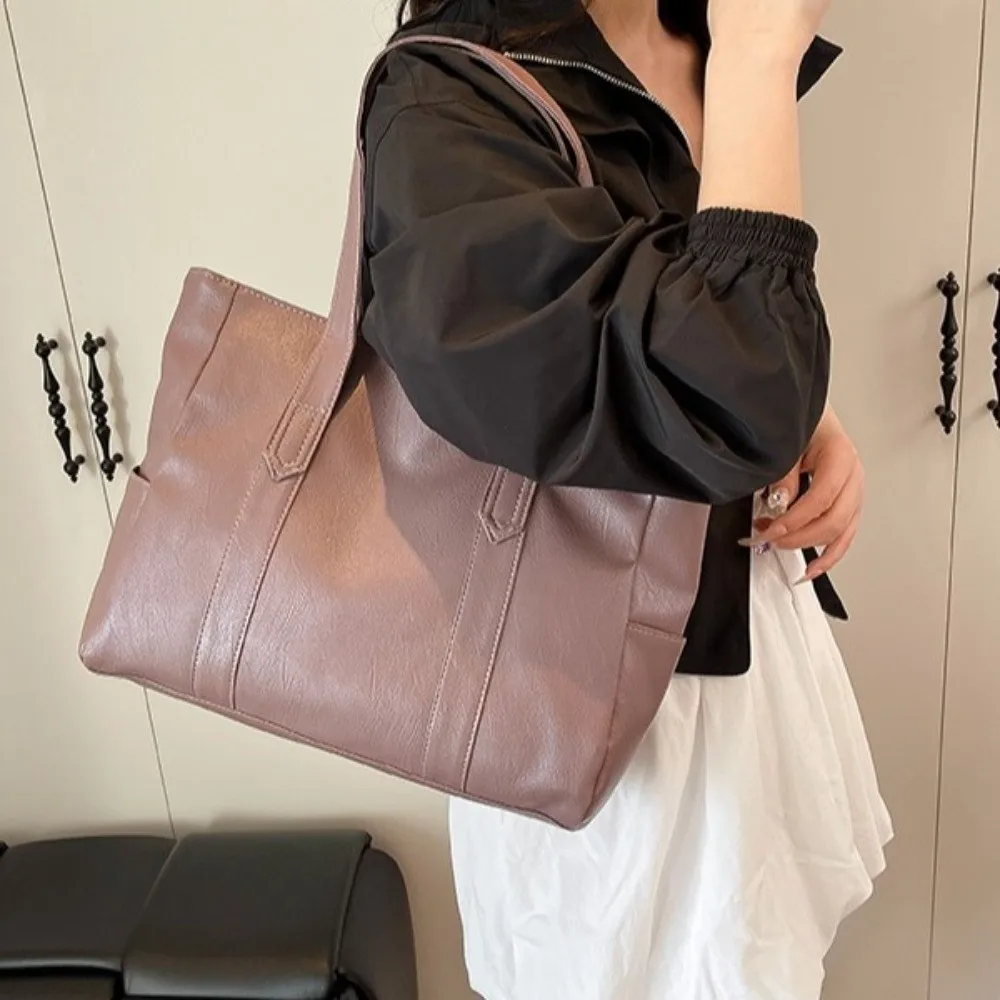 

Practical Minimalist Women's Shoulder Bag Light Luxury Solid Color Large Capacity Bag PU Elegant Commuting Handbag Daily Use