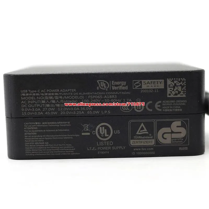 Imagem -04 - Genuíno para Adaptador de ca Fsp Usb tipo c 20v 3.25a 65w Intel Nuc M15 Intel Evo i7 Xpg Xenia Bc57 Fonte de Alimentação Fsp065-a1br3