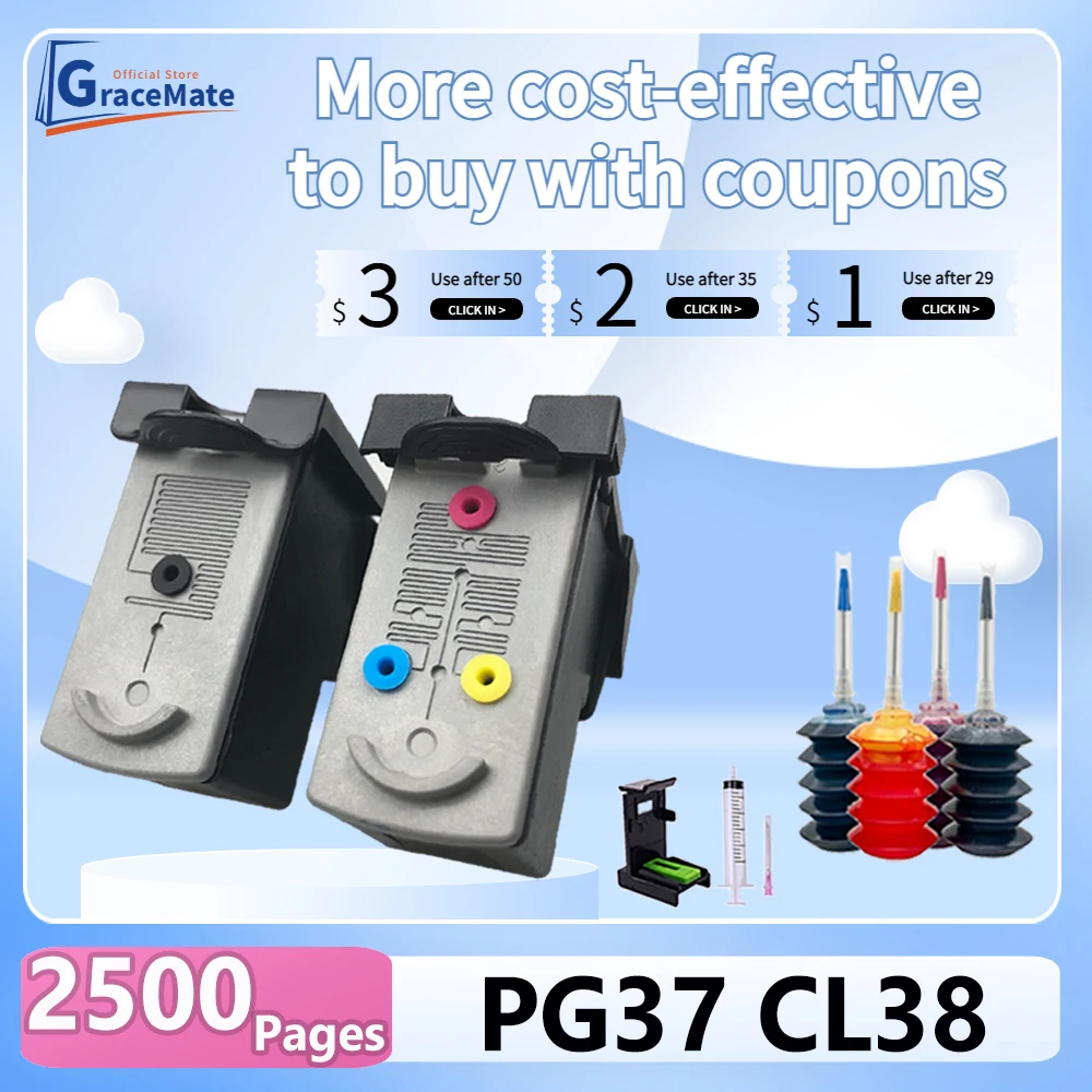 

PG37 CL38 Compatible for Canon PG 37 CL 38 for Canon PIXMA IP1800 IP1900 IP2500 IP2600 MP140 MP190 MP210 MP220 MP470 MX300 MX310