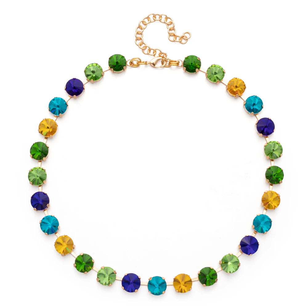 2023 Spring Summer Style Colorful Crystal Beads Necklace For Women Round Crystal Charms Choker Handmade Crystal Jewelry Party