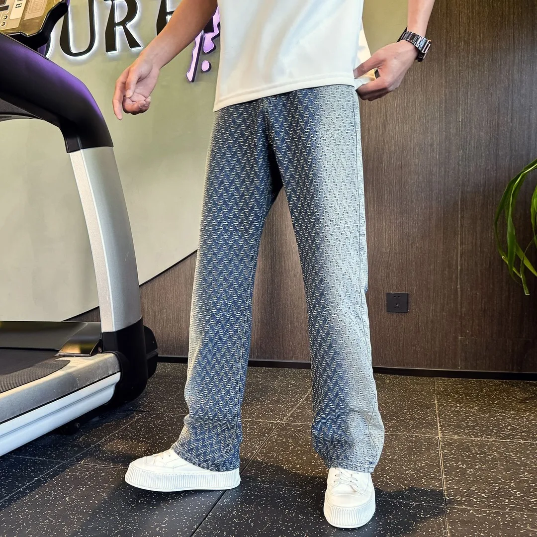 Summer Men Blue Casual Pants American Style High Street Harajuku Jeans Daily Travel Sweatpants Trousers Men Clothing 2025 New