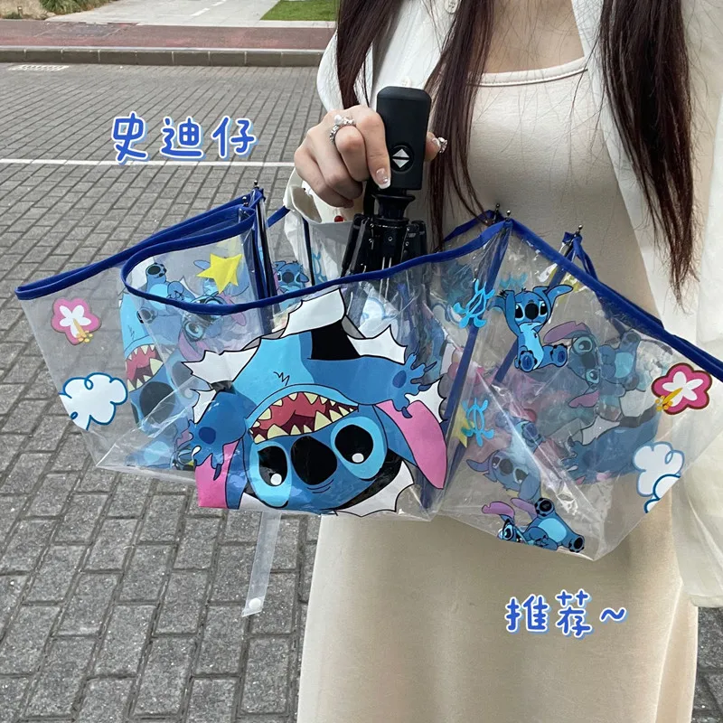 Disney Stitch Ombrello trasparente Cartoon Comics Ragazza carina e bambino Parasole a prova di raggi ultravioletti Moda 3 pieghe Regali di festa