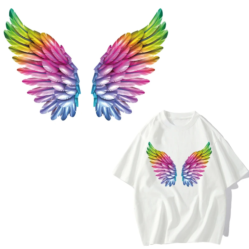 Colorful wing pattern DTF Thermo Sticker Decals Heat Transfer Clothes Clothing Crafts Ironing Diy Accessory Wholesale