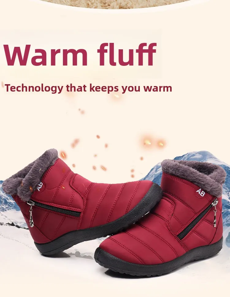 Damen Winter-Schneestiefel mit warmem Kunstfellfutter, seitlichem Reißverschluss, wasserdicht, rutschfest, bequeme Knöchelstiefel für ältere Damen. – Detail 2