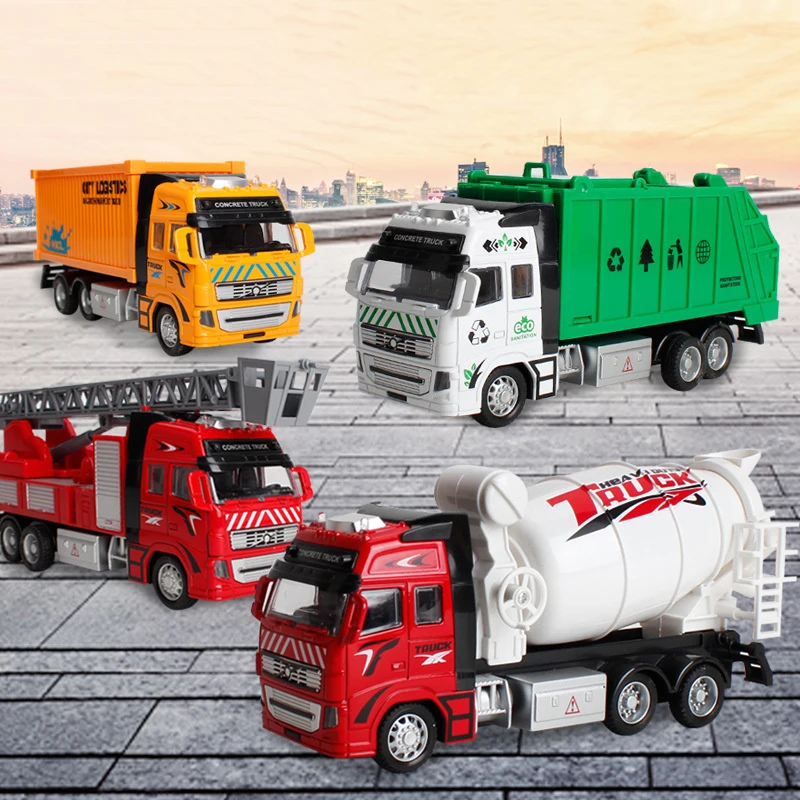 Alloy Kids Classic Simulation Car 4 Styles Inertia Engineering Car Toy Mixer Truck Fire Engine Model Car Toys Children Gifts
