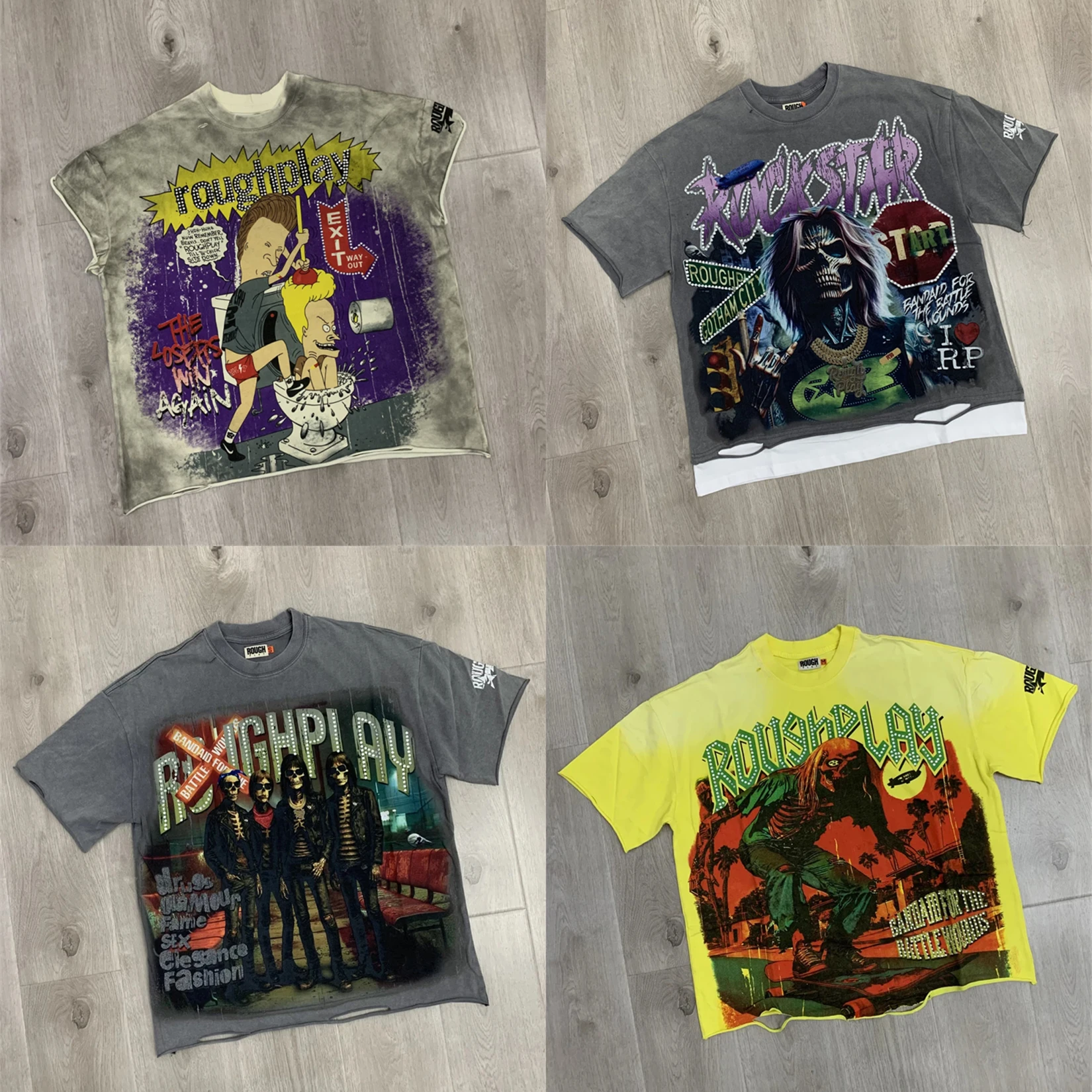 

ROUGHPLAY T-shirt Men's Streetwear Retro Harajuku Hip Hop Print Round Neck Short Sleeve Rough Play Tops Tee T Shirts