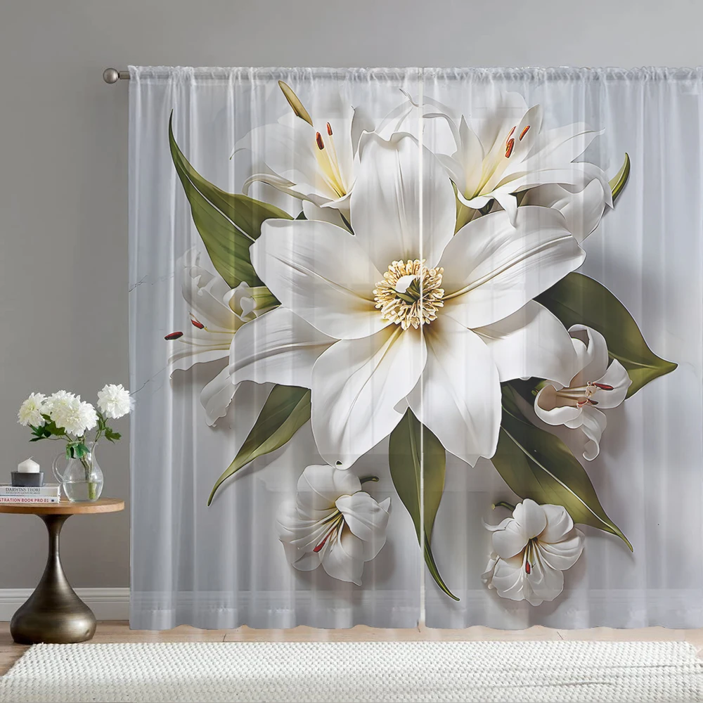 2PCS Home decoration Lily 2D printed window screens with pole bags, suitable for kitchens, cafes, and living rooms