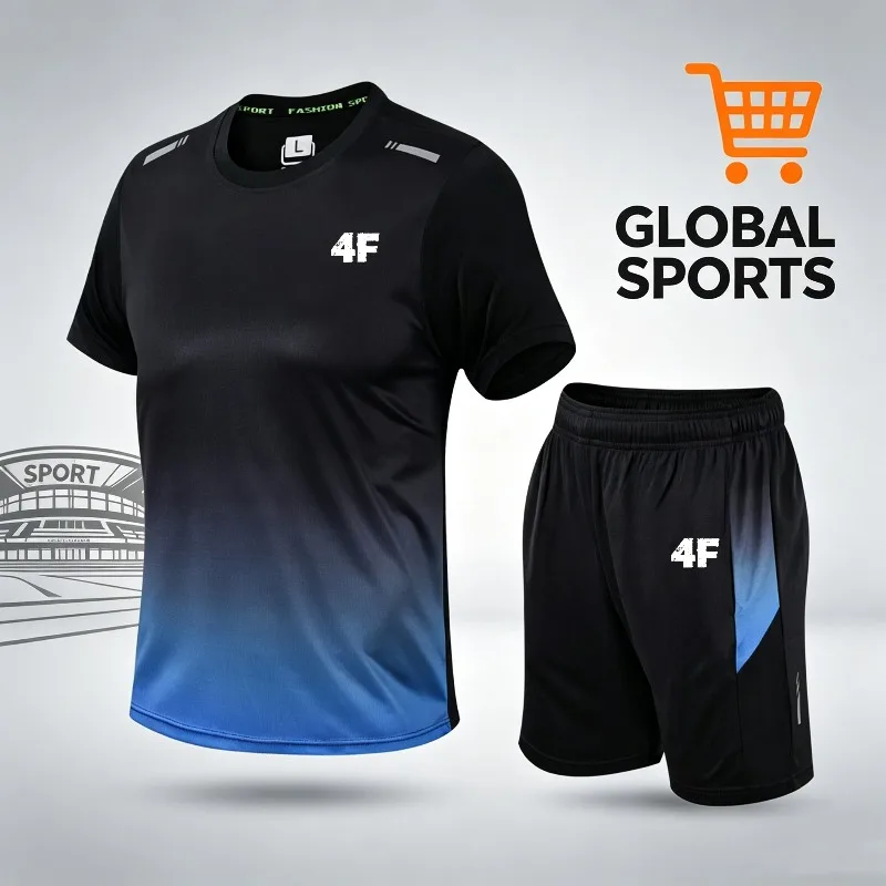 

Unisex gradient sportswear, breathable T-shirt, 4F printed pattern running fitness casual sportswear