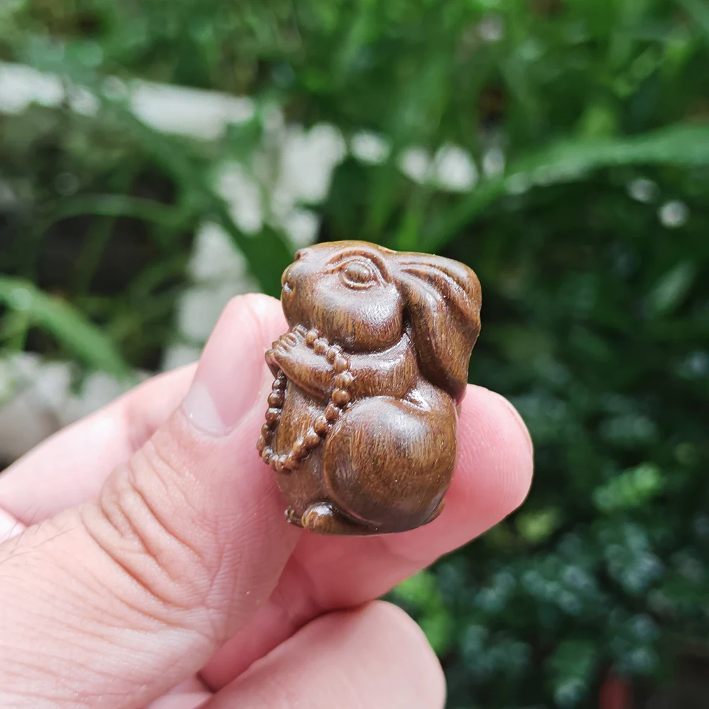 1.2 Inch Wooden Rabbit Figurine, Ethnic Style, Simple Style, Suitable for Halloween Decorations, Back-To-School Gifts, Office, Indoor Decorations, Christmas Gifts