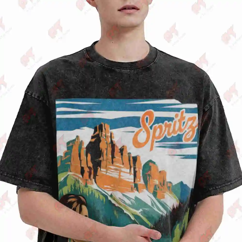 Spritz Veneto Italia Vintage Orange Wine Cocktail Vintage Washed Tee Pure Cotton T-Shirt
