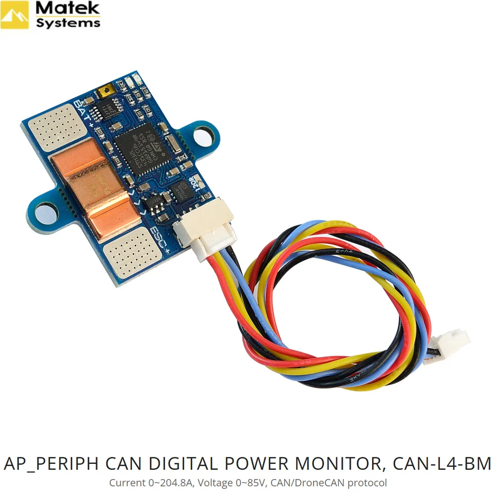 Mateksys Matek CAN-L4-BM 204.8A DroneCAN Digital Power Monitor, 85V ±0.1% INA239 AP_Periph for H743 Slim V3 DIY