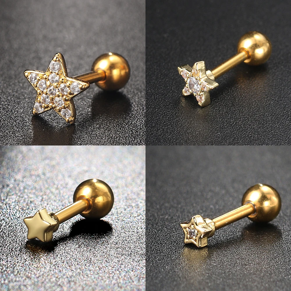 1szt Kolczyki do przekłuwania Helix dla kobiet Cyrkonia Mała gwiazda Chrząstka Tragus Piercing Kolczyki do uszu Akcesoria do ciała Biżuteria Prezent CC021