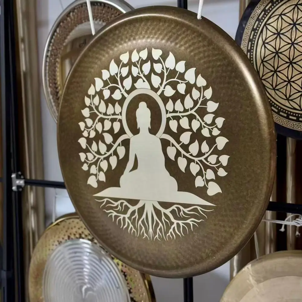 22-28 inch Retro Buddha Chau Gong with Circle Stand and Mallet Nickel Alloy Gong for Deep Relaxation and Sleep Therapy Gong Bath