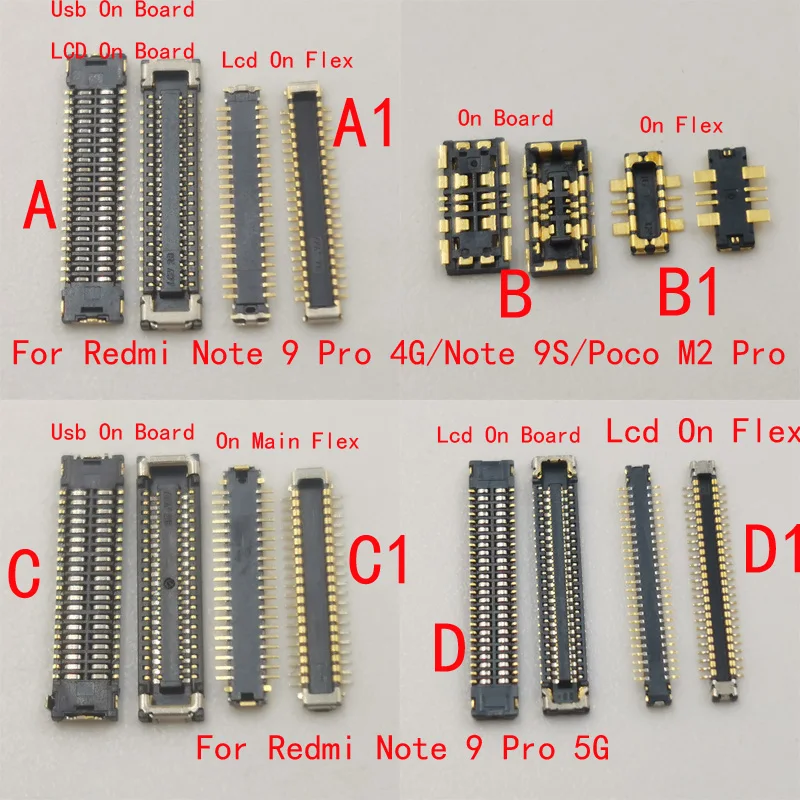 2-5Pcs Lcd Display Screen Plug Usb Charger FPC Connector For Xiaomi Hongmi Note9 4G 5G Poco M2 Redmi Note 9 Pro 9S 40 50 Pin