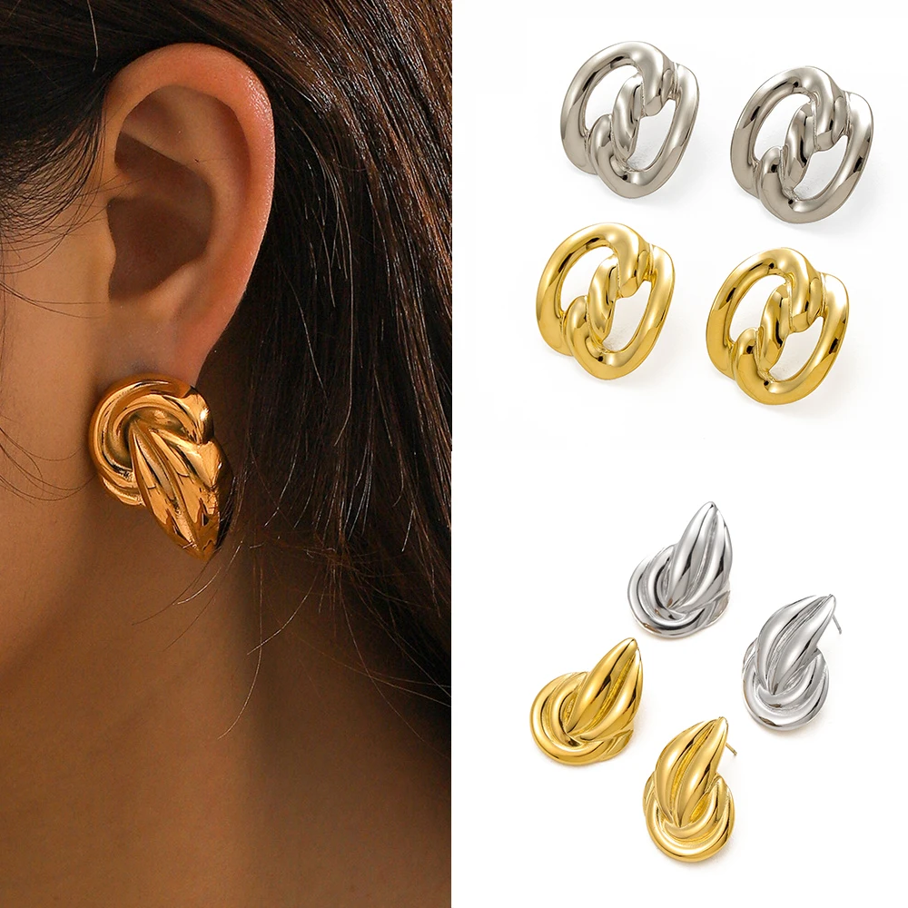 

CARLIDANA Light Luxury High Sense 18K Gold Color Stainless Steel Irregular Symmetrical Twist Knot Stud Earrings Wholesale