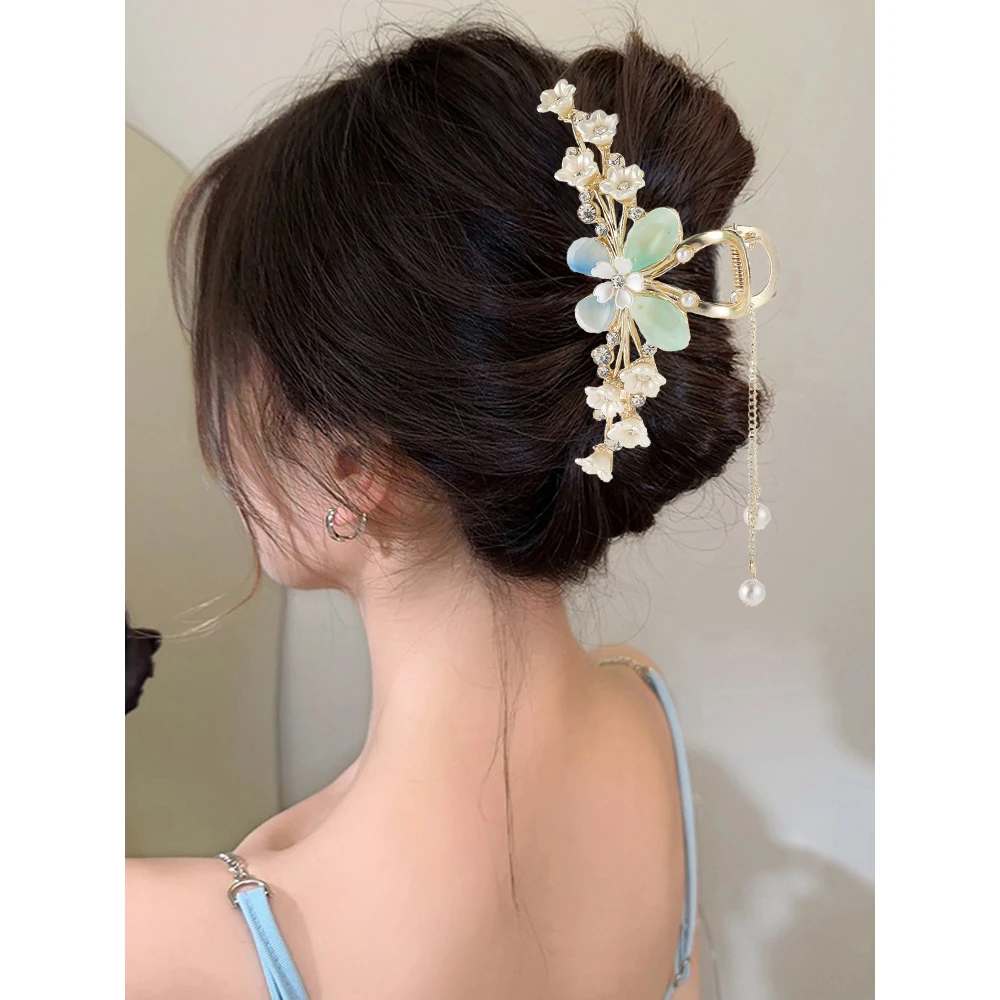 Tassel Flower Hair Crab Claws For Women Butterfly Pearl Hairpin Hair Clips Girls Fashion Ponytail Accessories Festival Gifts