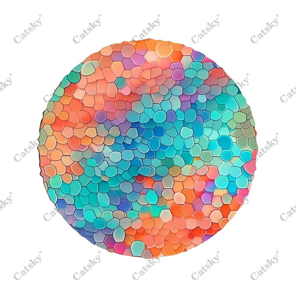 Mixed Colorful Mosaic Pattern Polyester Universal Spare Wheel Tire Cover Custom Tire-Covers for Trailer RV SUV Truck Camper