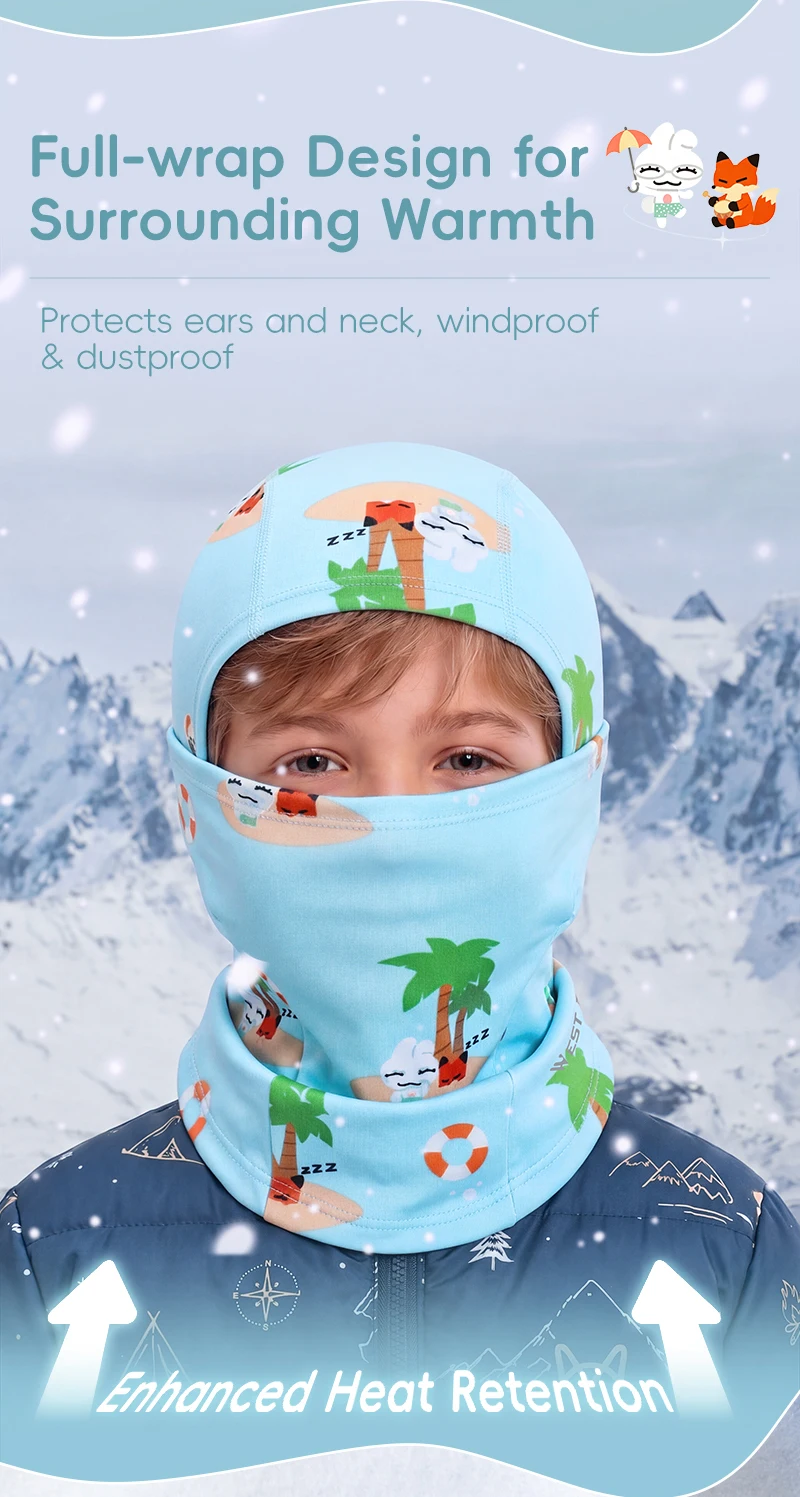 WEST BIKING Jungen Thermo-Balaclava Niedliche Cartoon-Gesichtsmaske Mädchen Winddichter Fleece-Nackenwärmer für Skifahren Radfahren Helmmütze – Detail 4
