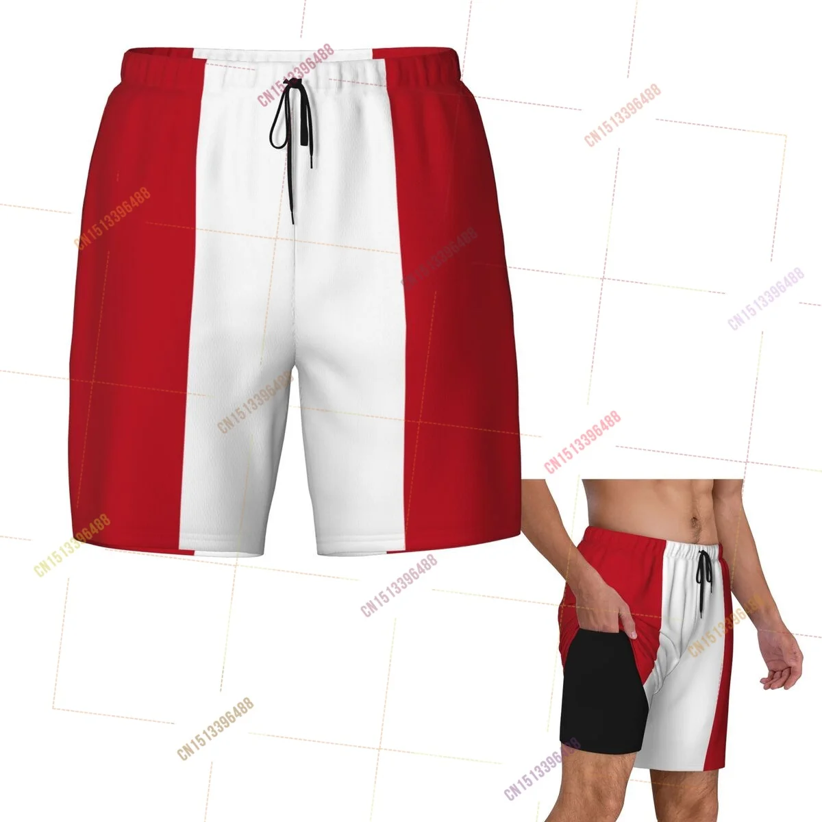 2026 PERU Flag Top Print 3D Mens Swimming Trunks Hawaiian Bathing Beach 2 in 1 Quick-Dry Summer Swim Shorts With Pockets